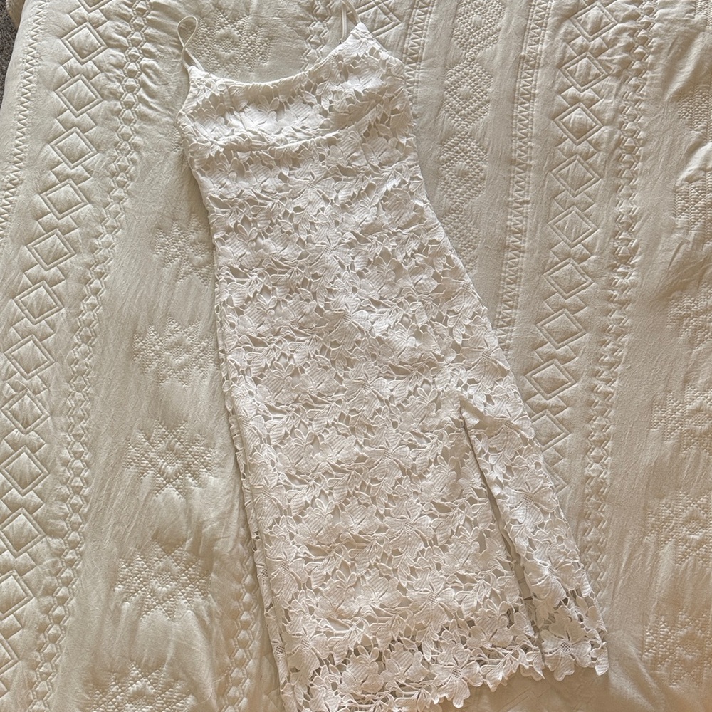 White Lace Dress with Floral Embroidery